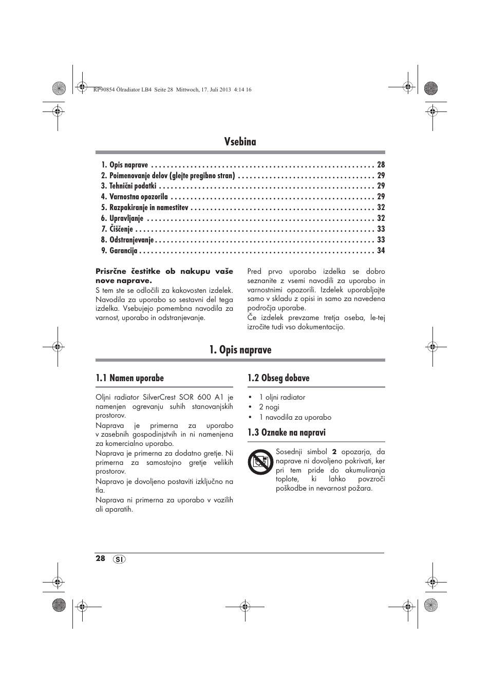 Vsebina, Opis naprave | Silvercrest SOR 600 A1 User Manual | Page 30 / 62