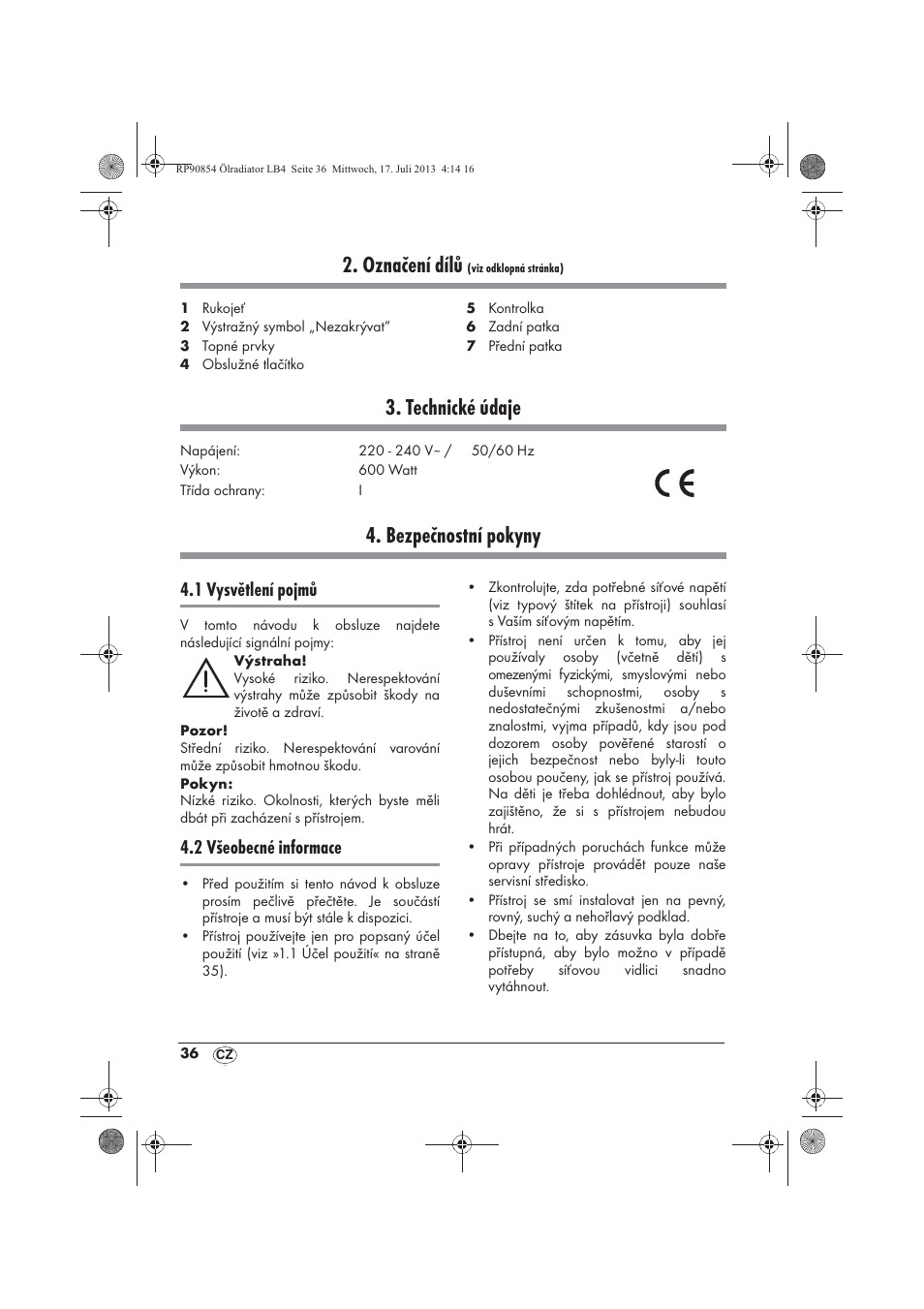 Označení dílů, Technické údaje, Bezpečnostní pokyny | 1 vysvětlení pojmů, 2 všeobecné informace | Silvercrest SOR 600 A1 User Manual | Page 38 / 62