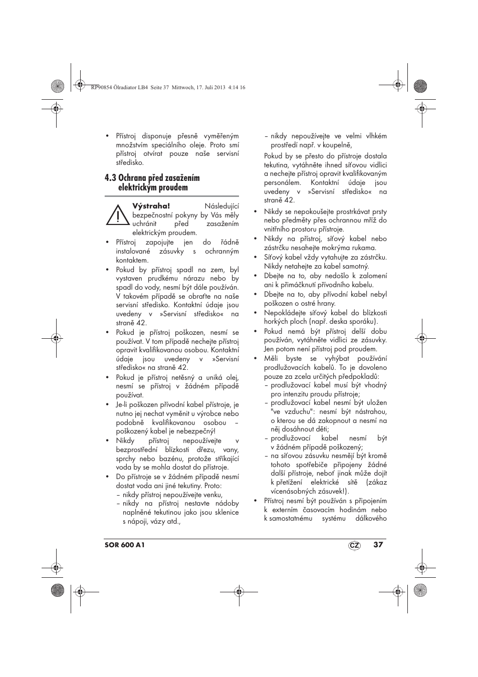 3 ochrana před zasažením elektrickým proudem | Silvercrest SOR 600 A1 User Manual | Page 39 / 62