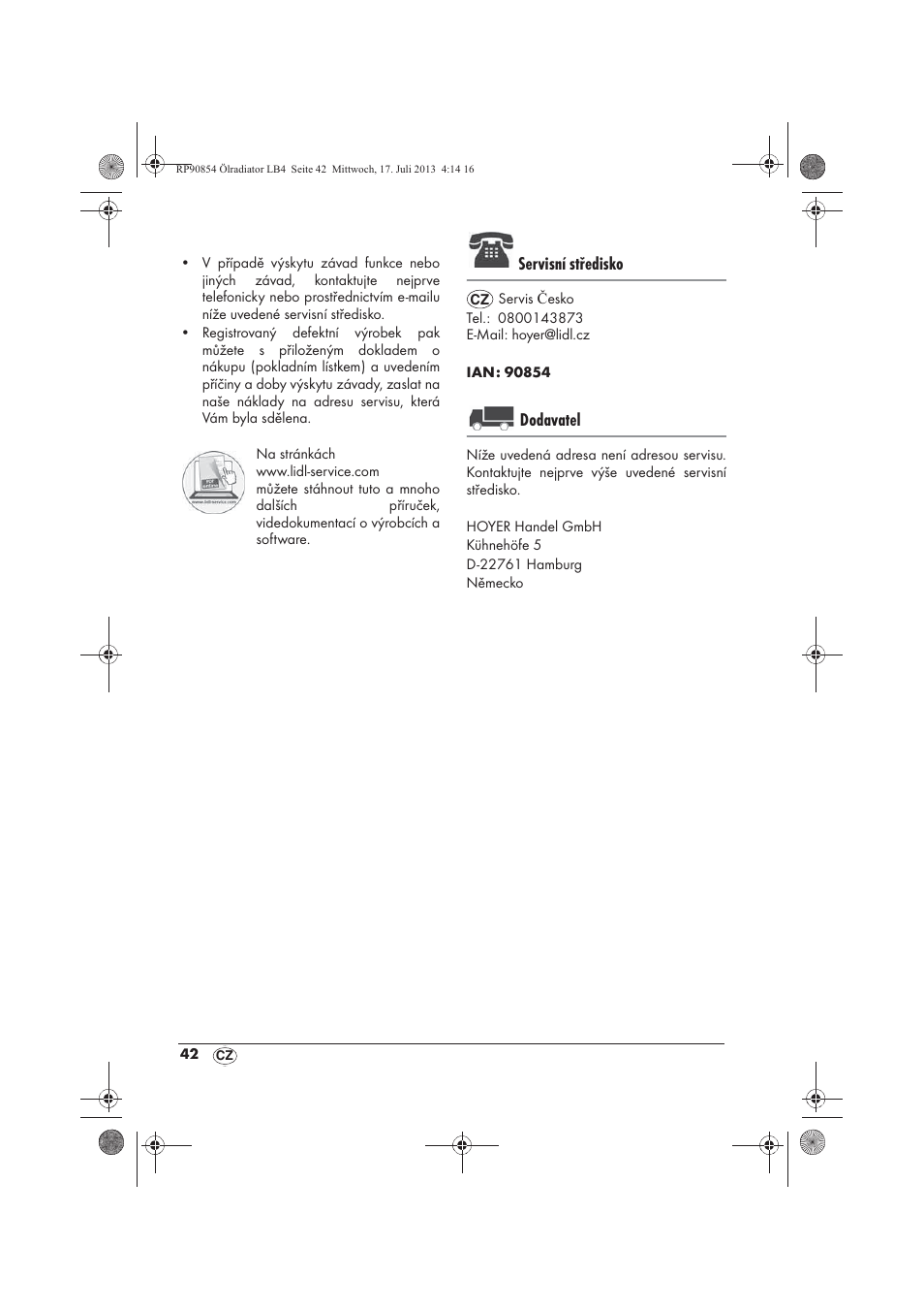 Servisní středisko, Dodavatel | Silvercrest SOR 600 A1 User Manual | Page 44 / 62