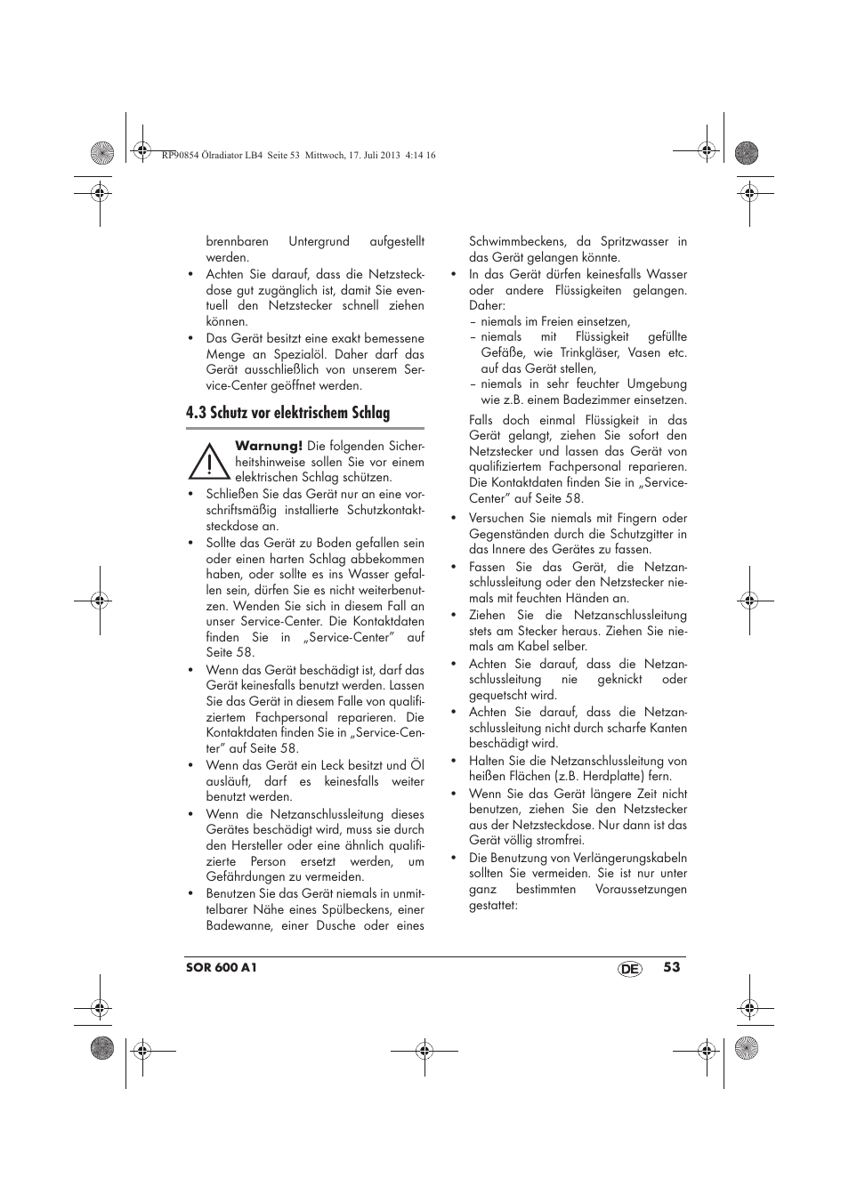 3 schutz vor elektrischem schlag | Silvercrest SOR 600 A1 User Manual | Page 55 / 62