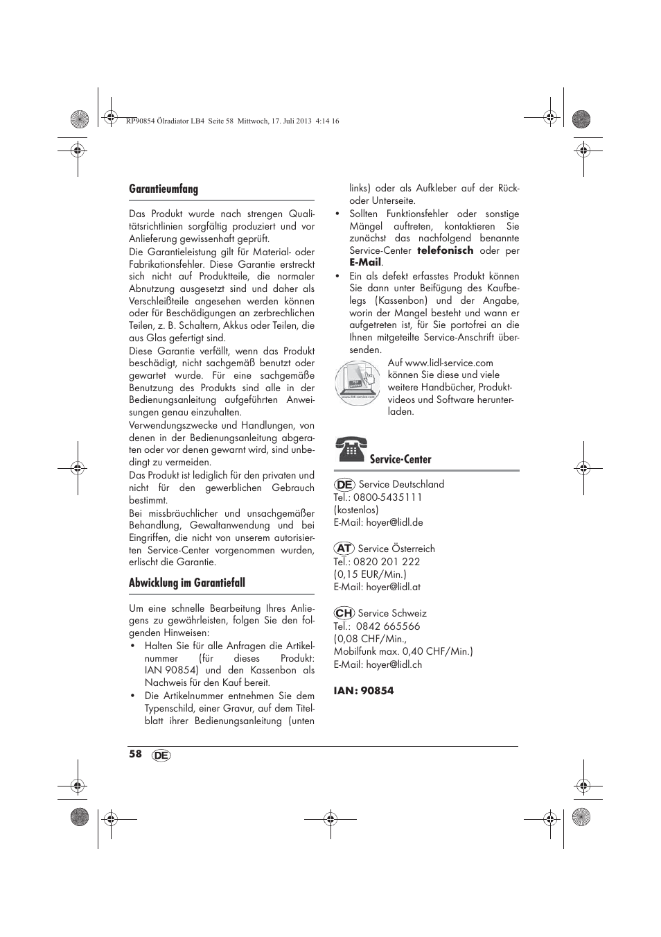 Garantieumfang, Abwicklung im garantiefall, Service-center | Silvercrest SOR 600 A1 User Manual | Page 60 / 62