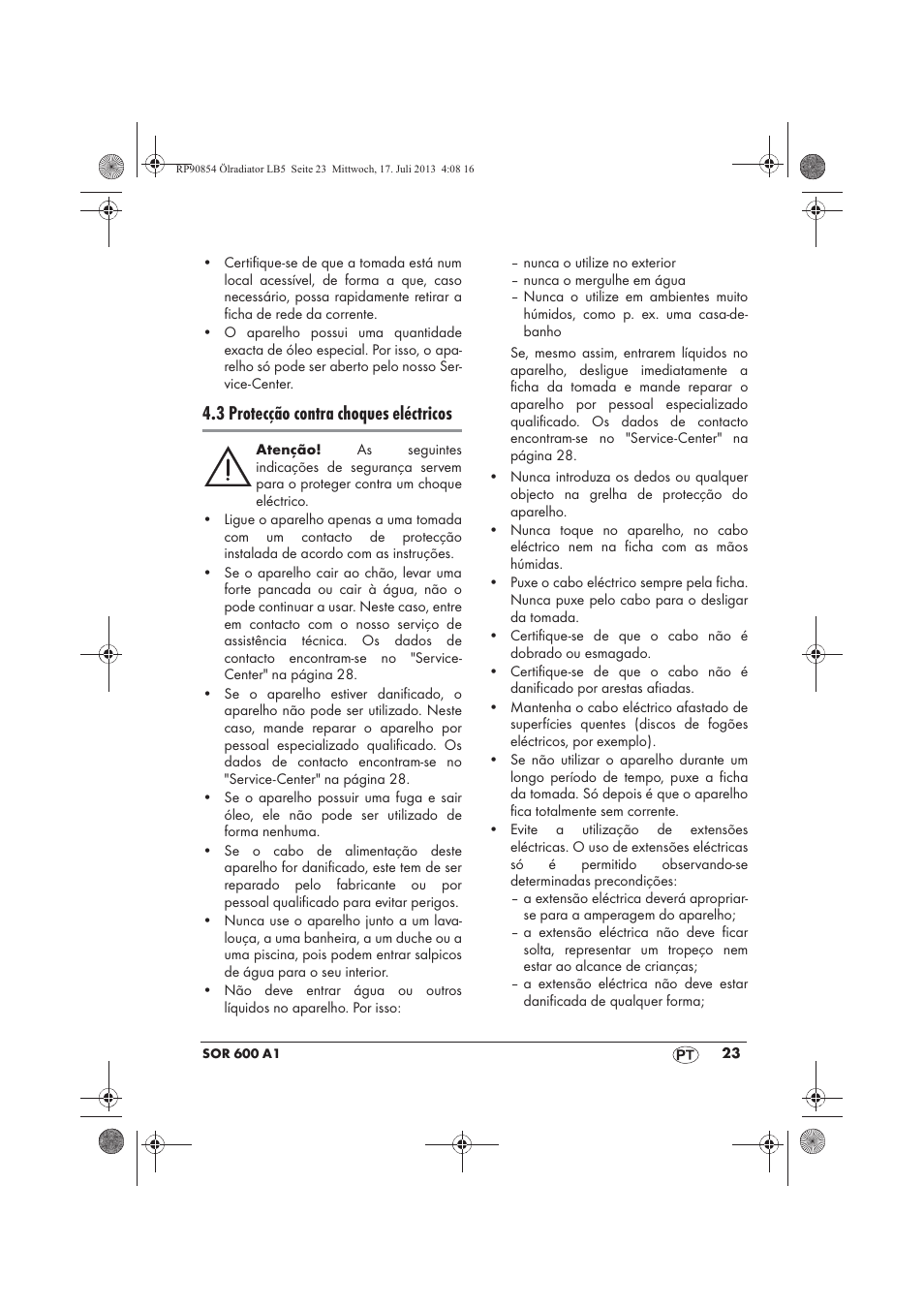 3 protecção contra choques eléctricos | Silvercrest SOR 600 A1 User Manual | Page 25 / 50