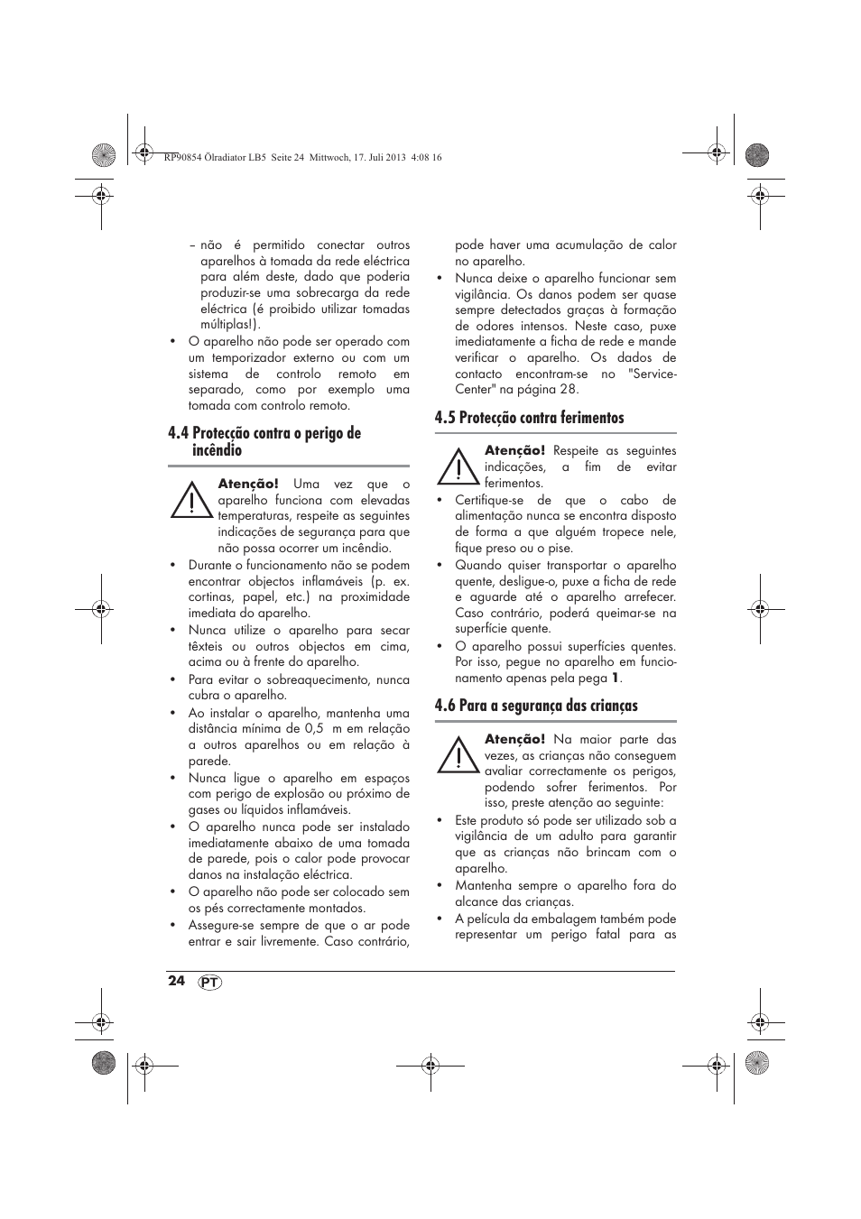 4 protecção contra o perigo de incêndio, 5 protecção contra ferimentos, 6 para a segurança das crianças | Silvercrest SOR 600 A1 User Manual | Page 26 / 50