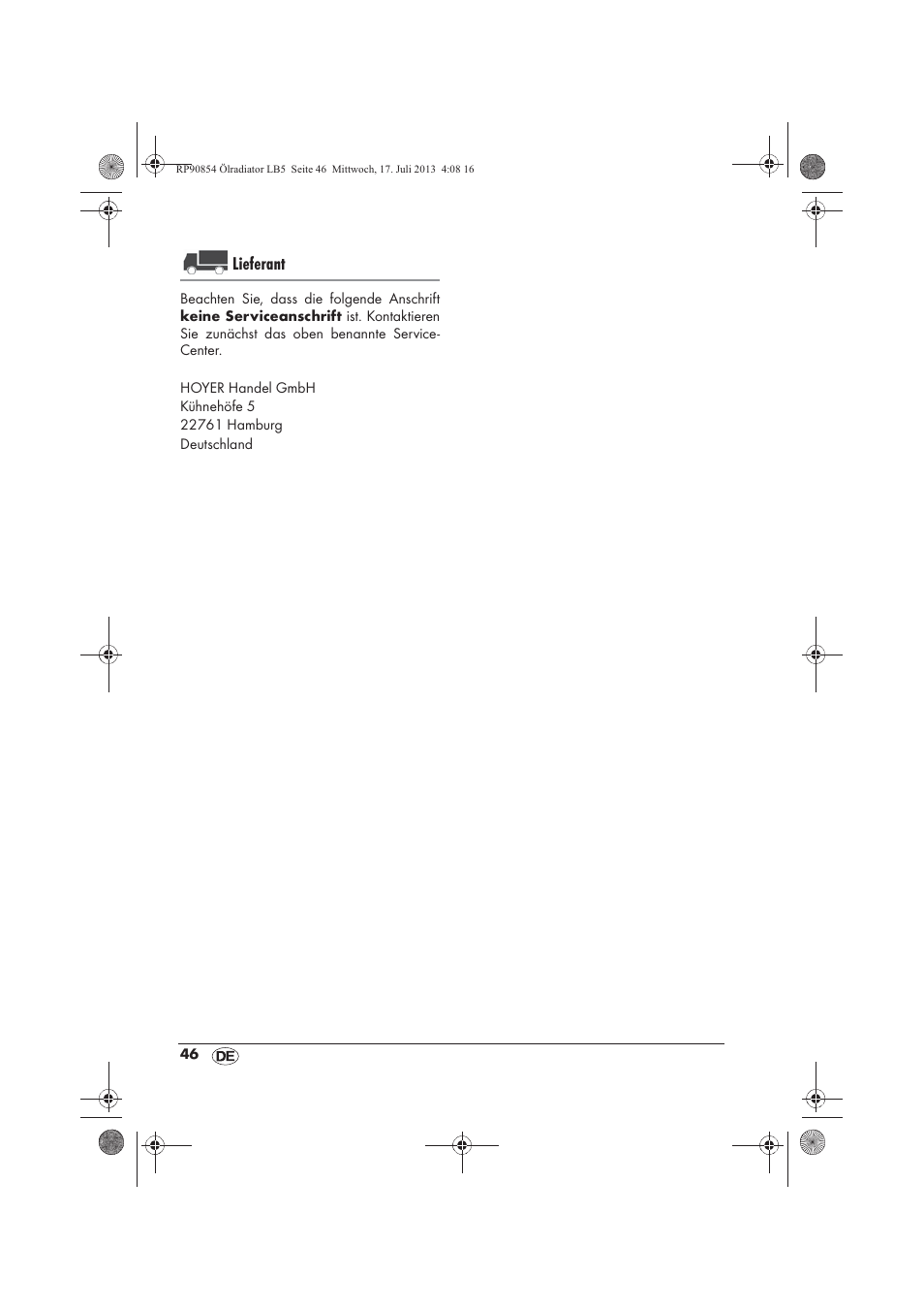 Lieferant | Silvercrest SOR 600 A1 User Manual | Page 48 / 50