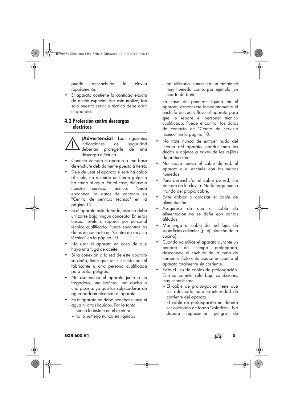 3 protección contra descargas eléctricas | Silvercrest SOR 600 A1 User Manual | Page 7 / 50