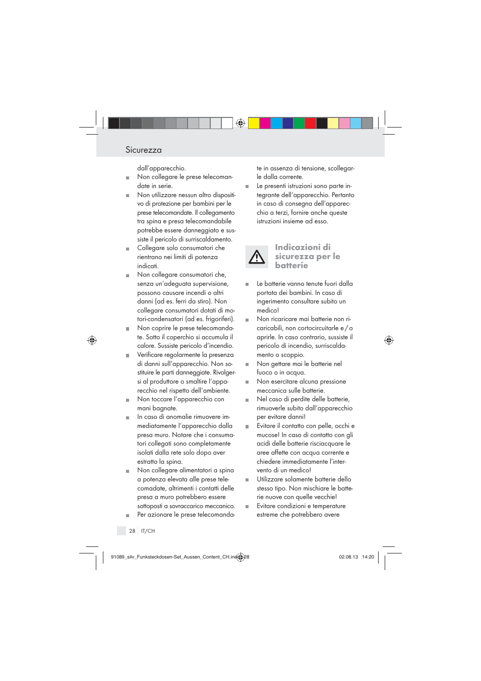 Sicurezza, Indicazioni di sicurezza per le batterie | Silvercrest WIRELESS SOCKET SET User Manual | Page 28 / 45