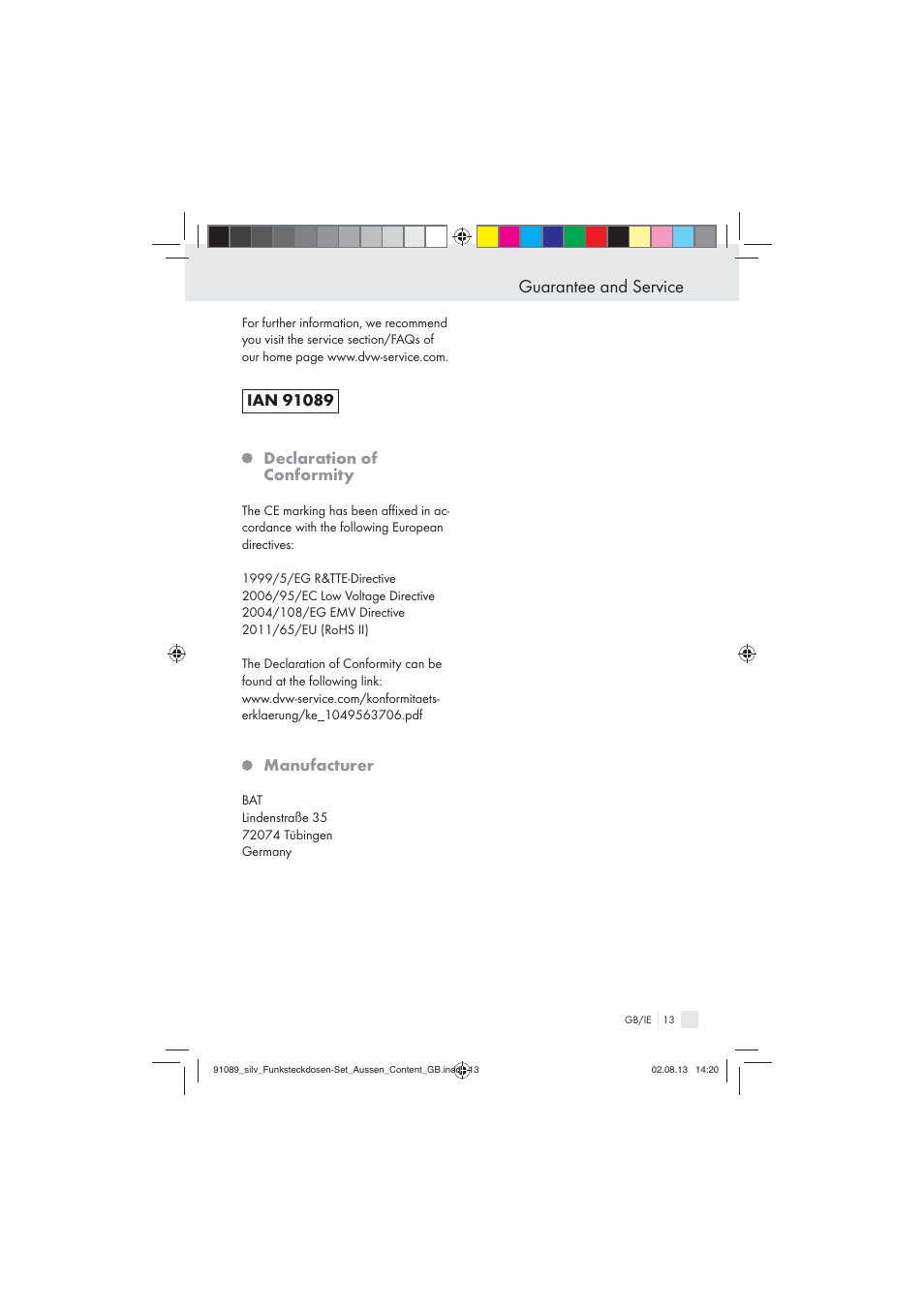 Guarantee and service, Manufacturer | Silvercrest WIRELESS SOCKET SET User Manual | Page 13 / 17