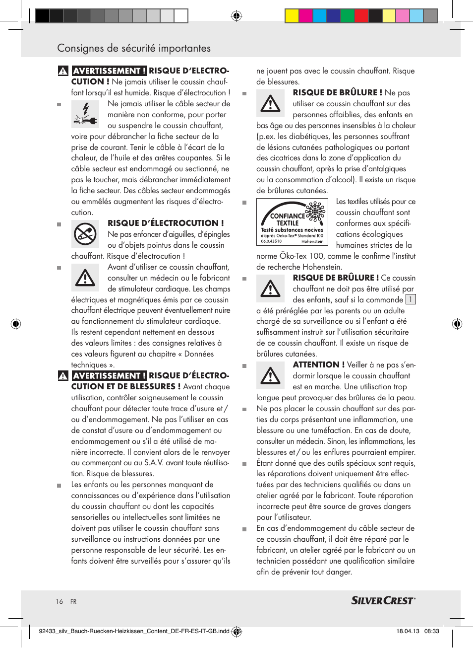 Consignes de sécurité importantes | Silvercrest SHBR 100 B2 User Manual | Page 16 / 45