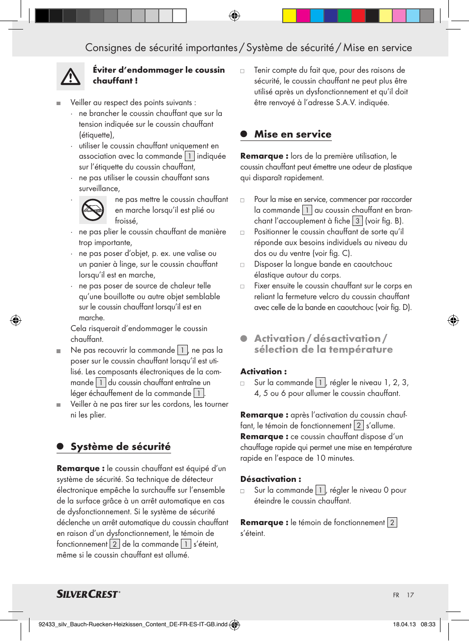Système de sécurité, Mise en service | Silvercrest SHBR 100 B2 User Manual | Page 17 / 45