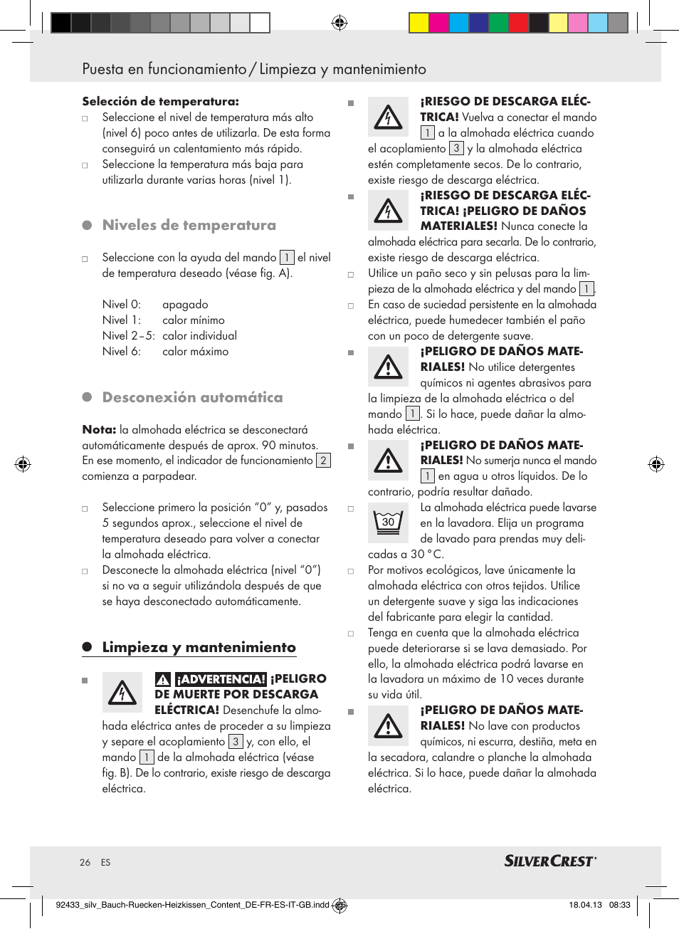 Niveles de temperatura, Desconexión automática, Limpieza y mantenimiento | Silvercrest SHBR 100 B2 User Manual | Page 26 / 45