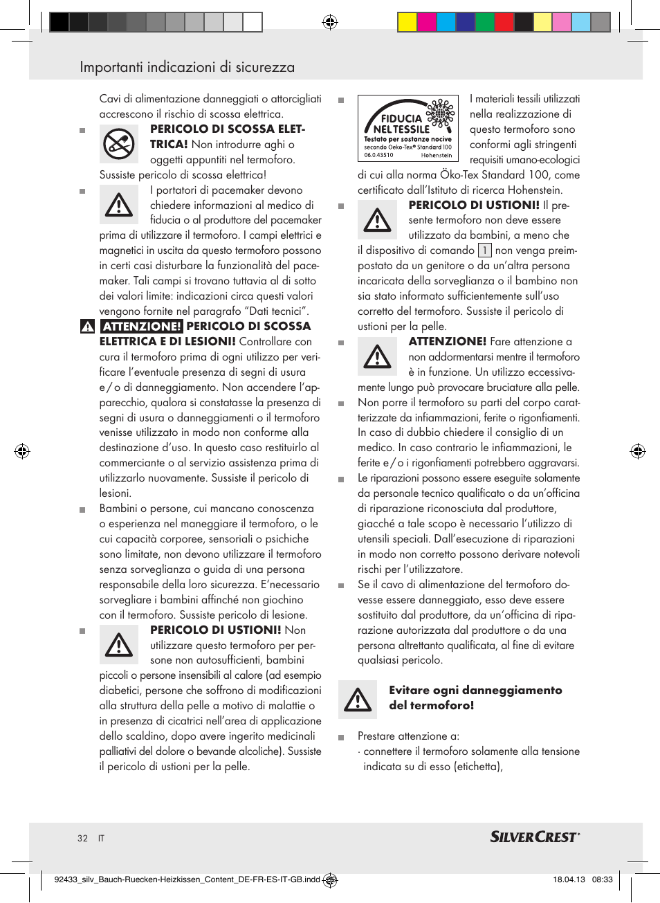 Importanti indicazioni di sicurezza | Silvercrest SHBR 100 B2 User Manual | Page 32 / 45