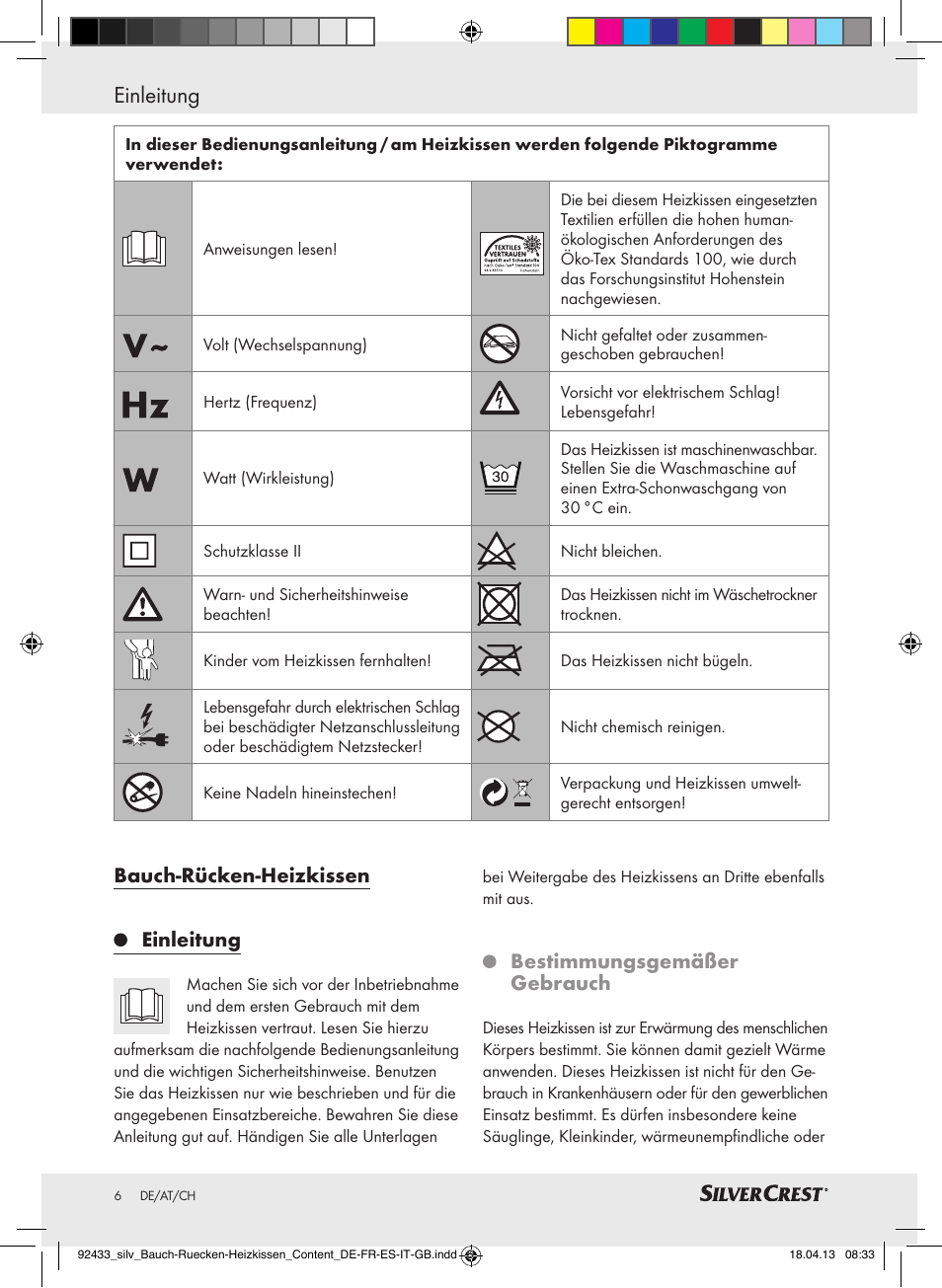 Einleitung, Bauch-rücken-heizkissen einleitung, Bestimmungsgemäßer gebrauch | Silvercrest SHBR 100 B2 User Manual | Page 6 / 45