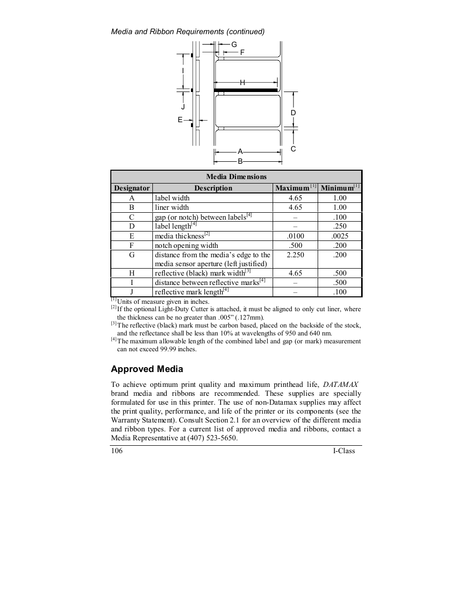 Approved media | Datamax I-4208 User Manual | Page 116 / 146