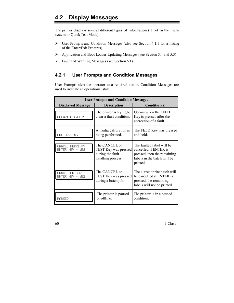 2 display messages | Datamax I-4208 User Manual | Page 70 / 146