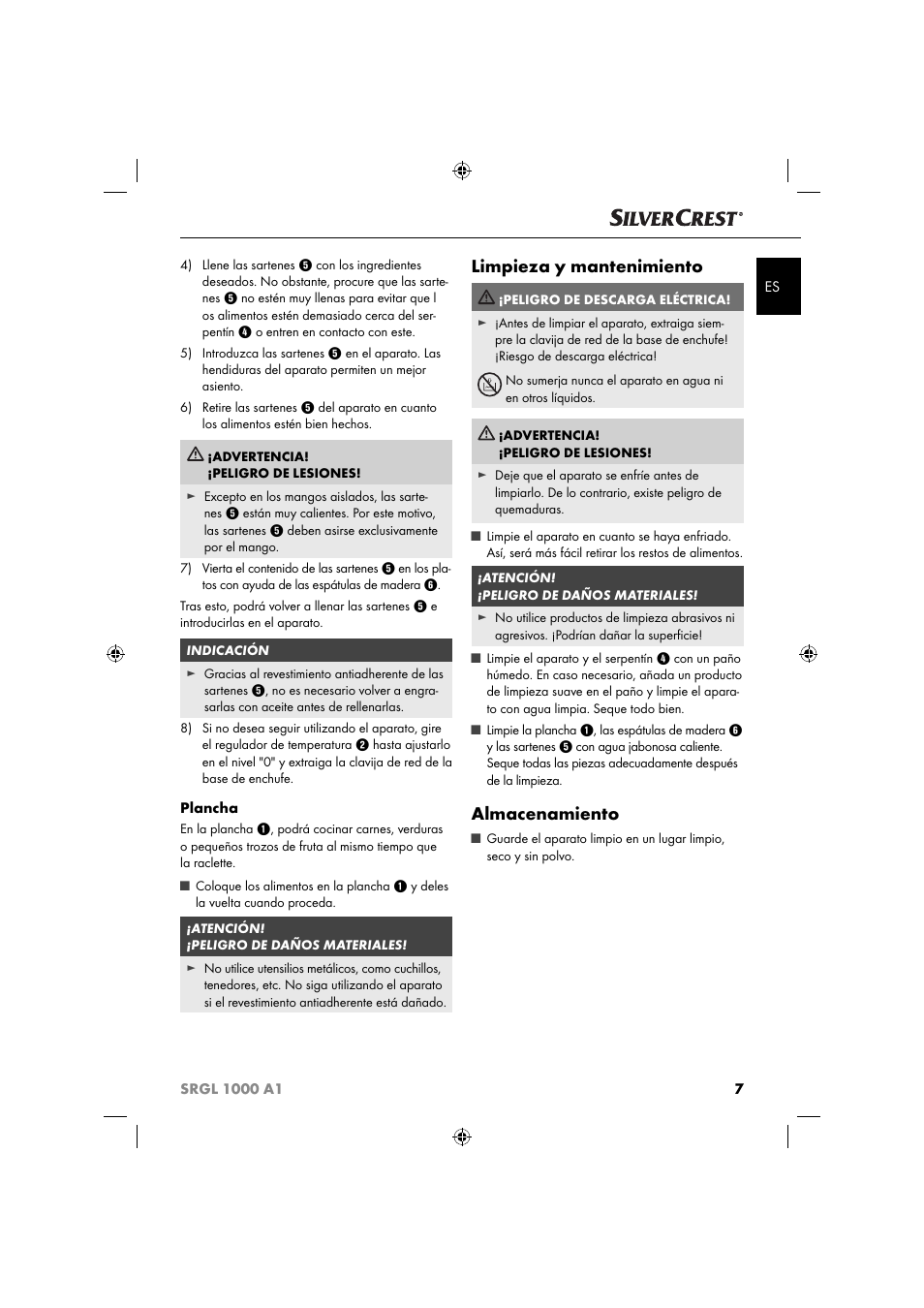 Limpieza y mantenimiento, Almacenamiento | Silvercrest SRGL 1000 A1 User Manual | Page 10 / 53