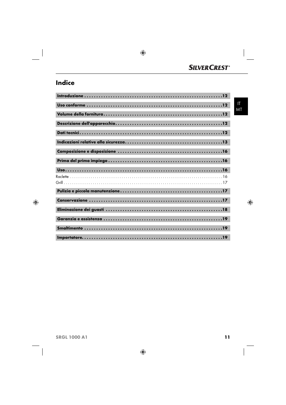 Indice | Silvercrest SRGL 1000 A1 User Manual | Page 14 / 53