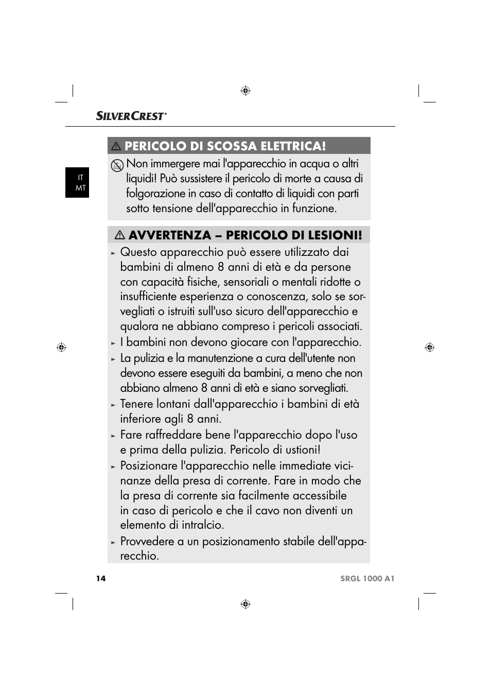 I bambini non devono giocare con l'apparecchio | Silvercrest SRGL 1000 A1 User Manual | Page 17 / 53