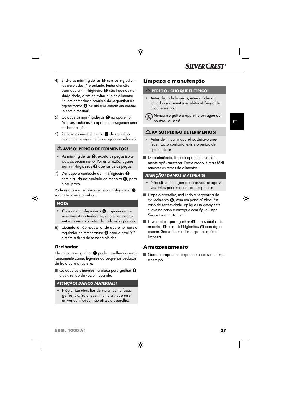 Limpeza e manutenção, Armazenamento | Silvercrest SRGL 1000 A1 User Manual | Page 30 / 53