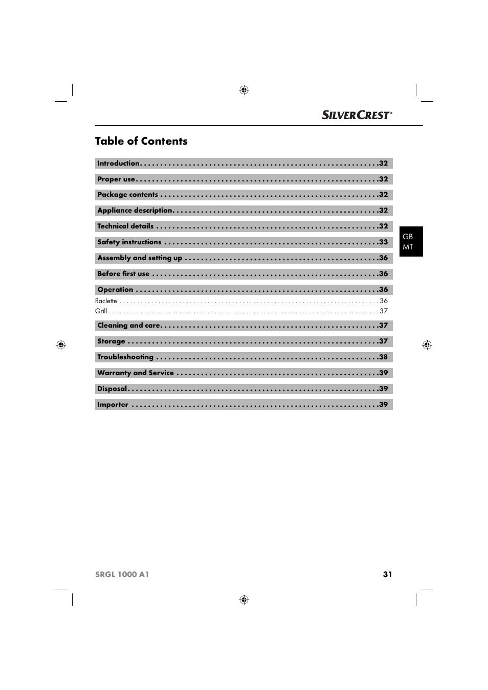 Silvercrest SRGL 1000 A1 User Manual | Page 34 / 53