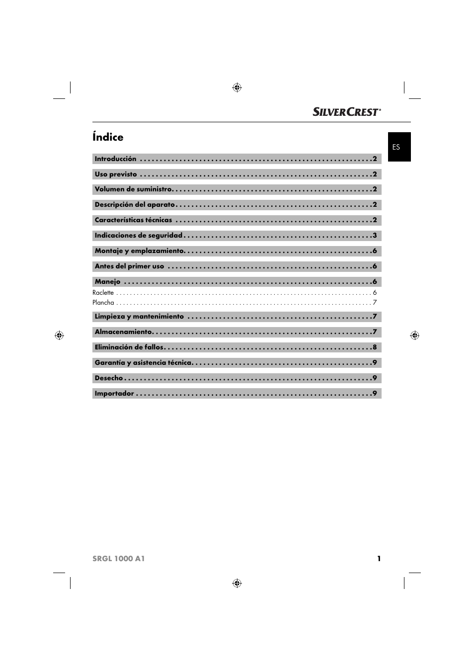 Índice | Silvercrest SRGL 1000 A1 User Manual | Page 4 / 53