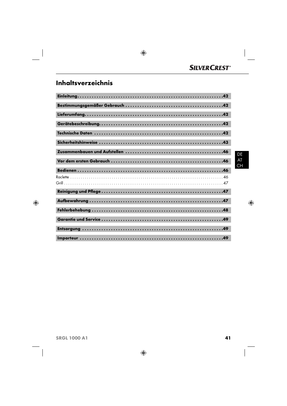 Silvercrest SRGL 1000 A1 User Manual | Page 44 / 53