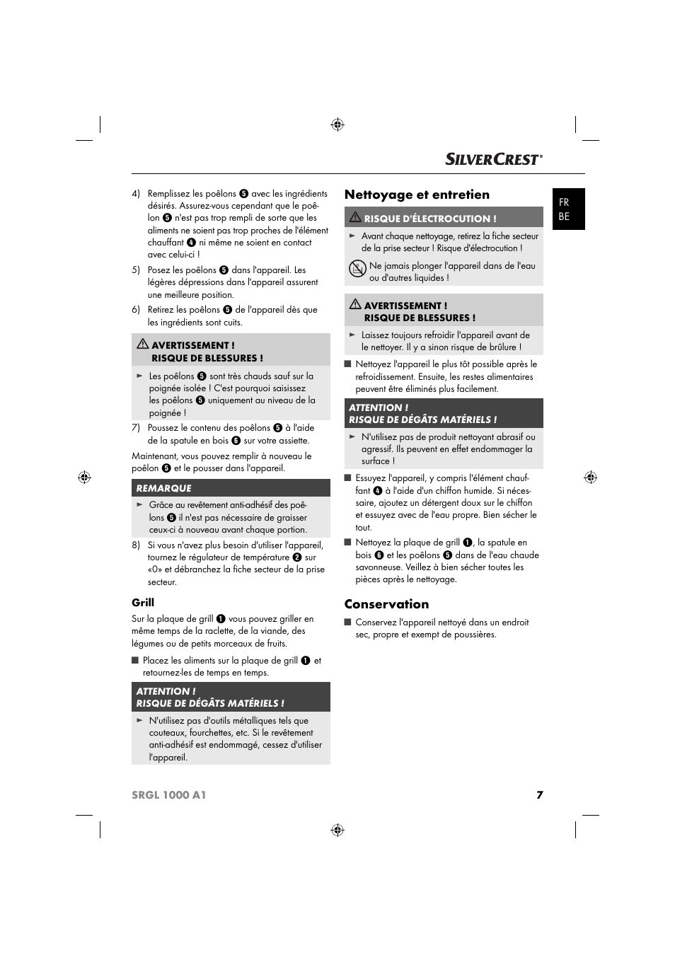 Nettoyage et entretien, Conservation | Silvercrest SRGL 1000 A1 User Manual | Page 10 / 33