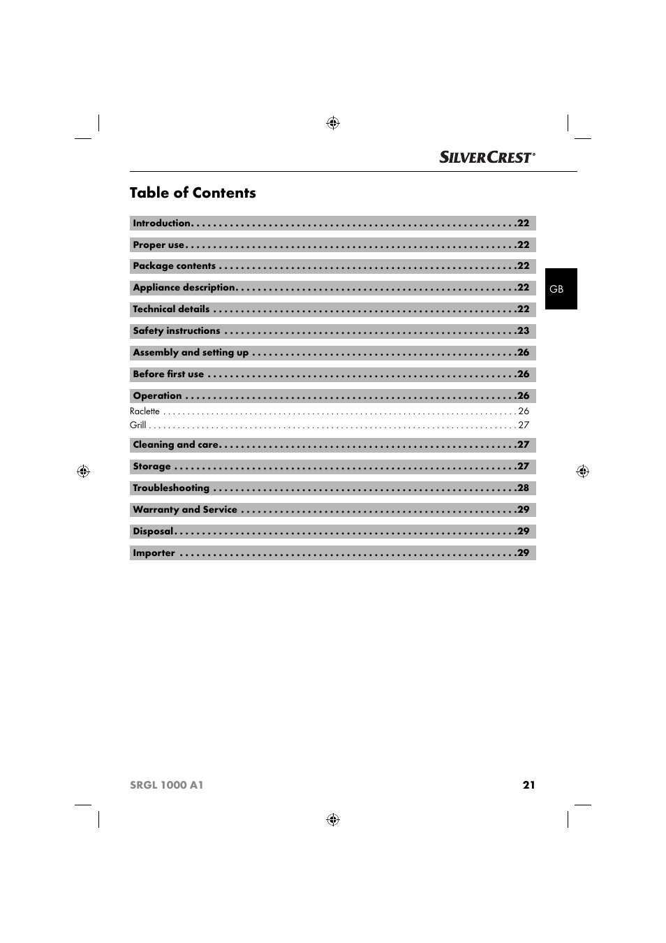 Silvercrest SRGL 1000 A1 User Manual | Page 24 / 33