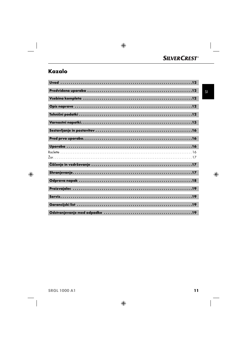 Kazalo | Silvercrest SRGL 1000 A1 User Manual | Page 14 / 43