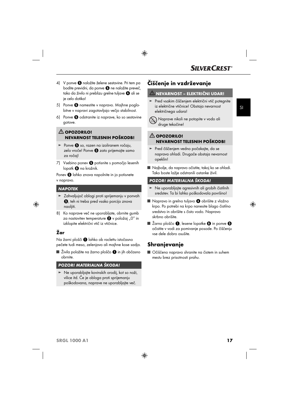 Čiščenje in vzdrževanje, Shranjevanje | Silvercrest SRGL 1000 A1 User Manual | Page 20 / 43