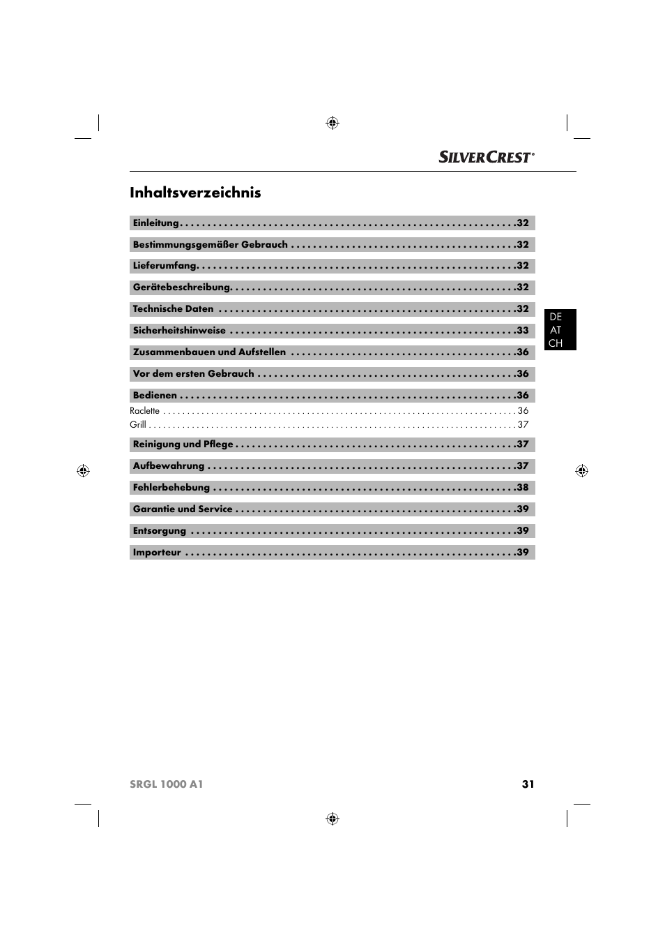 Silvercrest SRGL 1000 A1 User Manual | Page 34 / 43