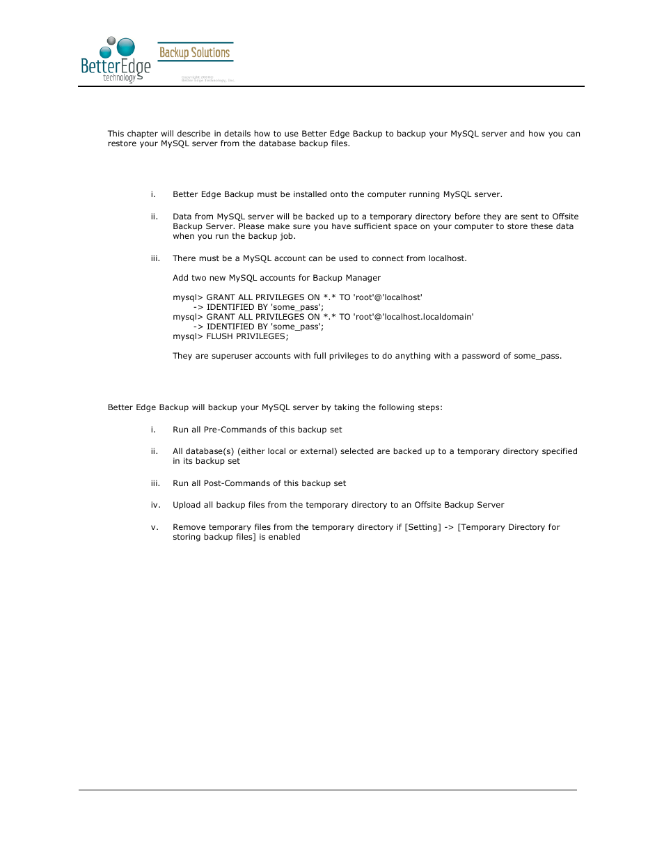 15 backup/restore mysql server, 1 requirements, 2 overview | Better edge backup v5.2 | Deonet Backup Solutions 5.2.7.0 User Manual | Page 103 / 121