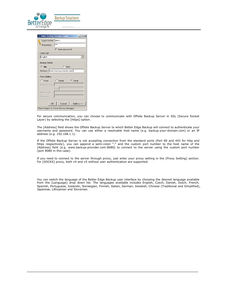 3 language selection, Better edge backup v5.2 | Deonet Backup Solutions 5.2.7.0 User Manual | Page 16 / 121