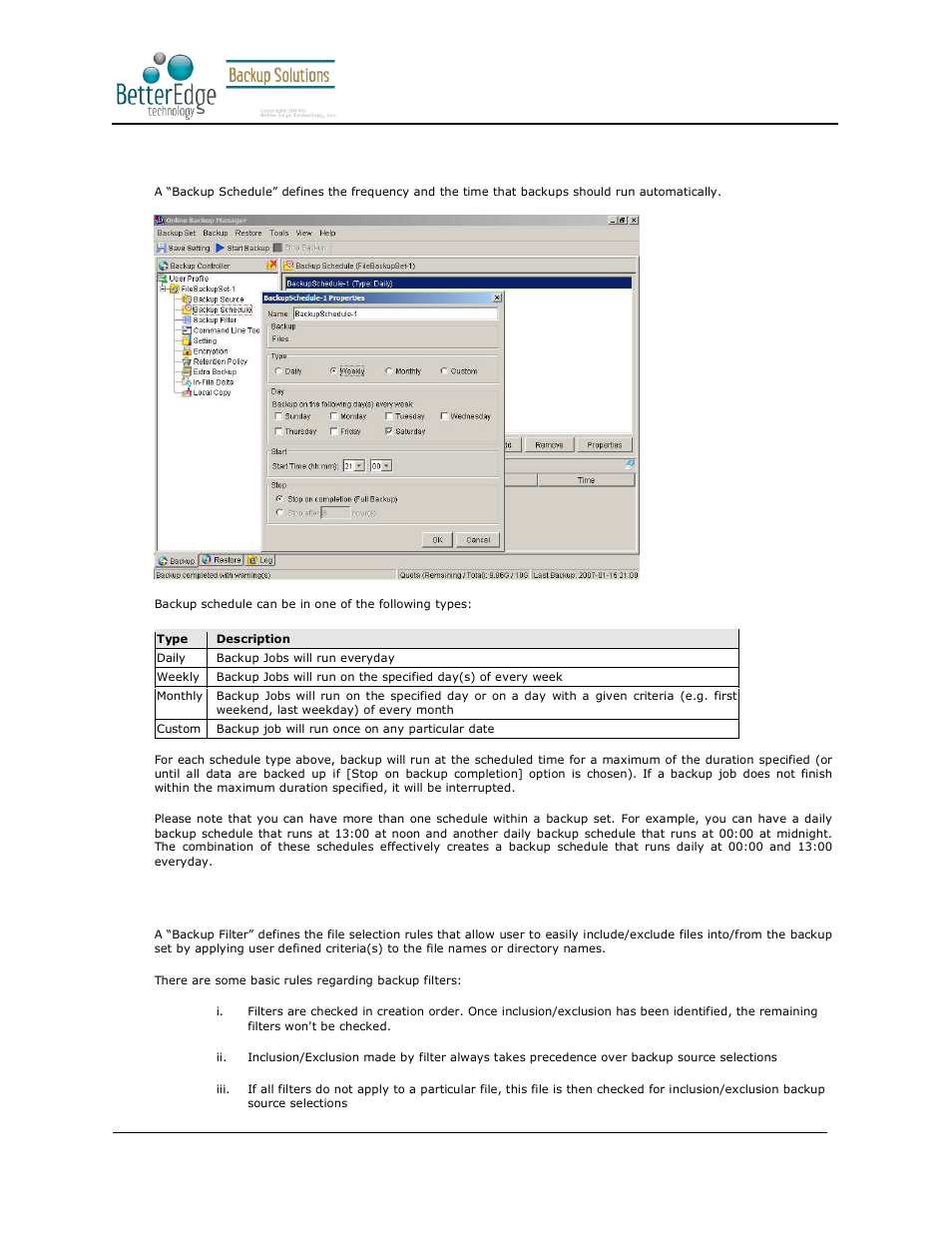 4 backup schedule, 5 backup filter, Better edge backup v5.2 | Deonet Backup Solutions 5.2.7.0 User Manual | Page 24 / 121