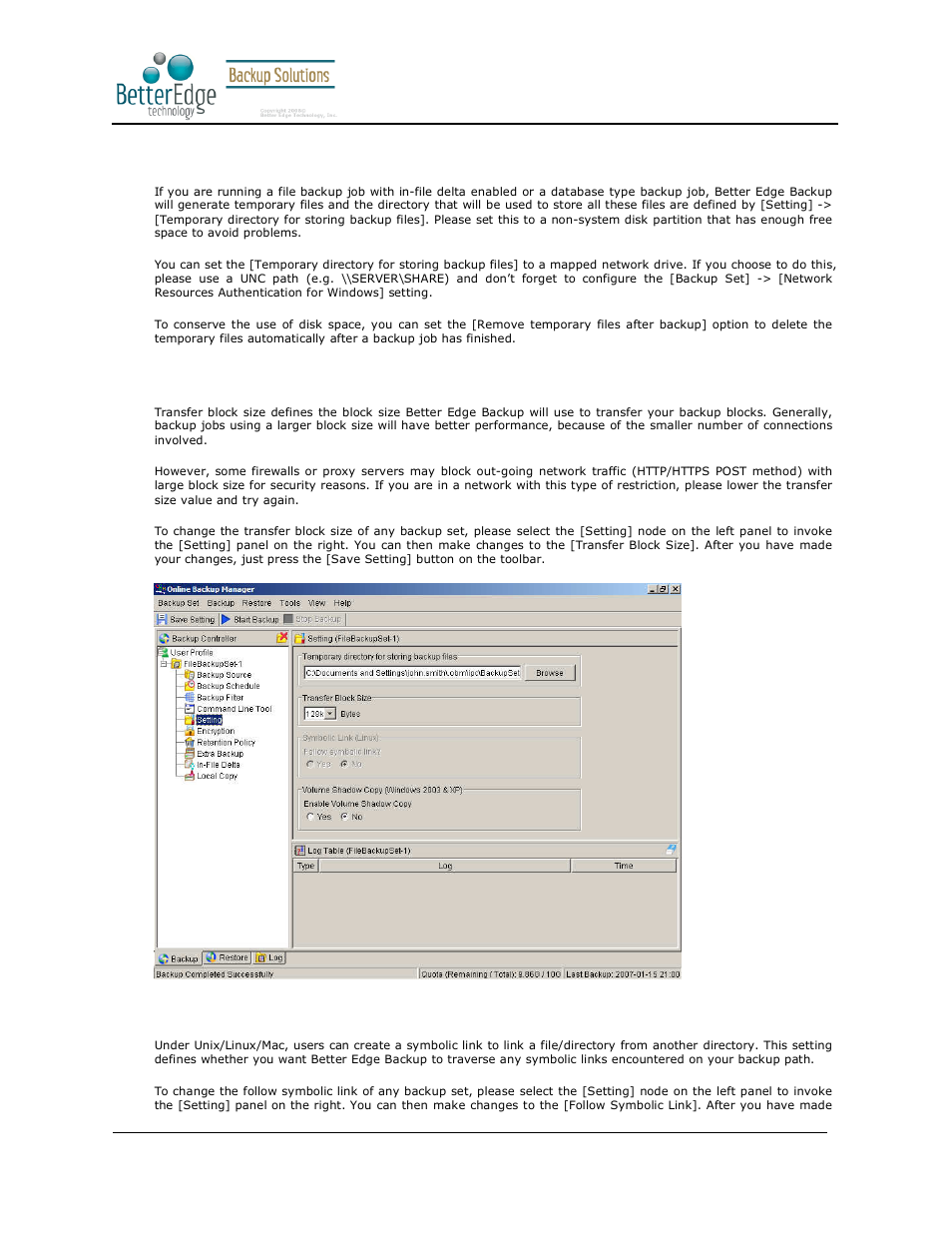 7 temporary directory, 8 transfer block size, 9 follow symbolic link (linux/unix/mac only) | Better edge backup v5.2 | Deonet Backup Solutions 5.2.7.0 User Manual | Page 28 / 121