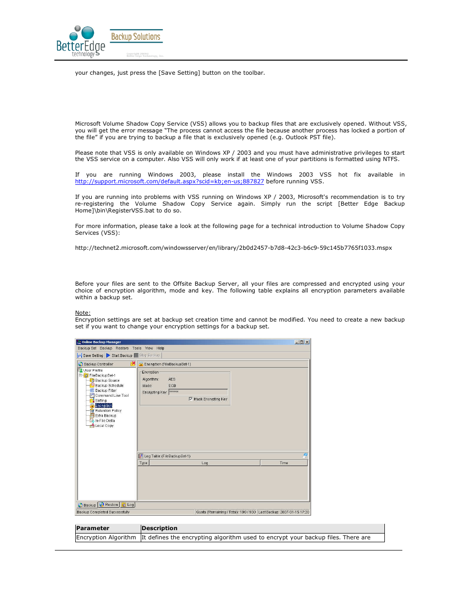 10 microsoft’s volume shadow copy service (vss), 11 encryption, Better edge backup v5.2 | Deonet Backup Solutions 5.2.7.0 User Manual | Page 29 / 121