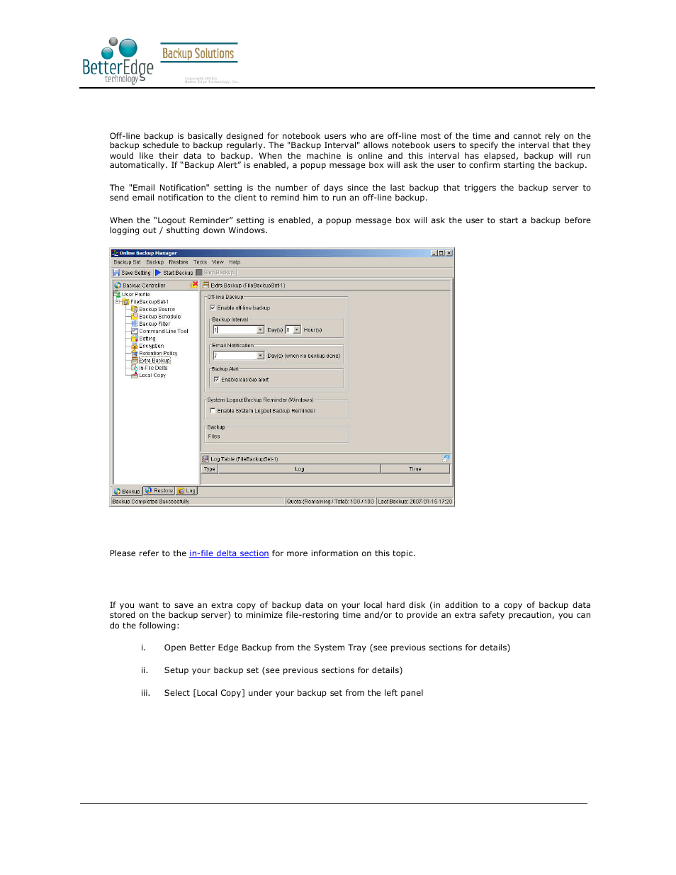 13 extra backup (off-line backup, logout reminder), 14 in-file delta, 15 local copy | Better edge backup v5.2 | Deonet Backup Solutions 5.2.7.0 User Manual | Page 33 / 121