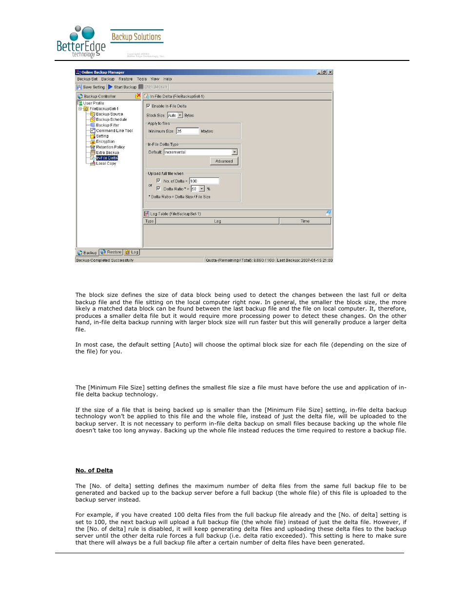2 block size, 3 minimum file size, 4 uploading full file again | Better edge backup v5.2 | Deonet Backup Solutions 5.2.7.0 User Manual | Page 57 / 121