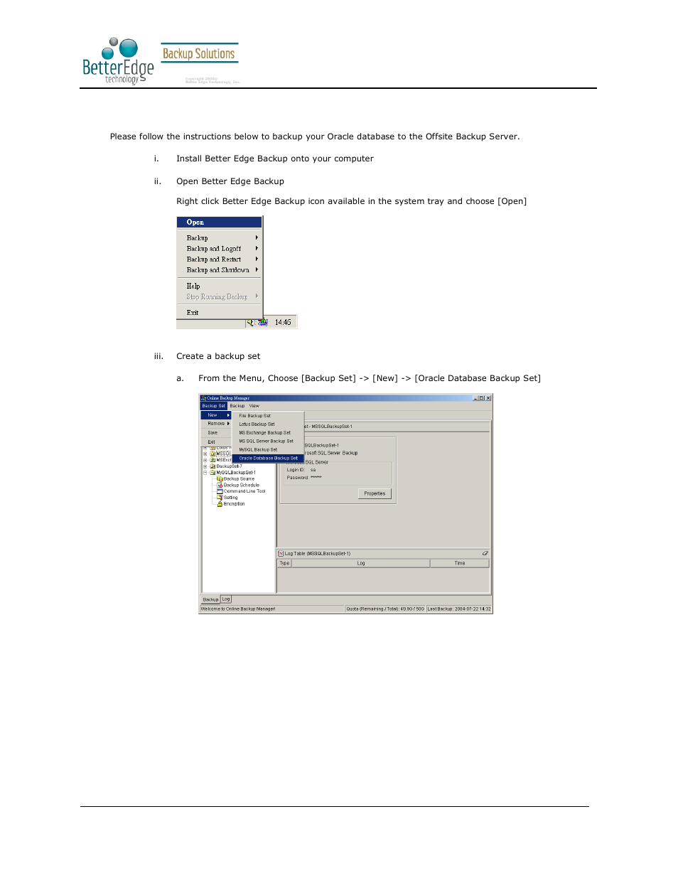 3 how to backup an oracle database, Better edge backup v5.2 | Deonet Backup Solutions 5.2.7.0 User Manual | Page 61 / 121
