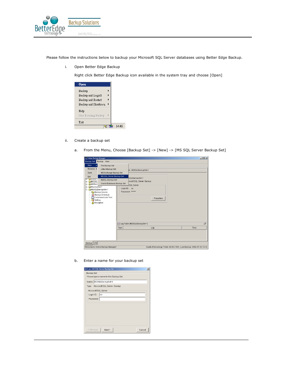 3 how to backup microsoft sql server database(s), Better edge backup v5.2 | Deonet Backup Solutions 5.2.7.0 User Manual | Page 67 / 121