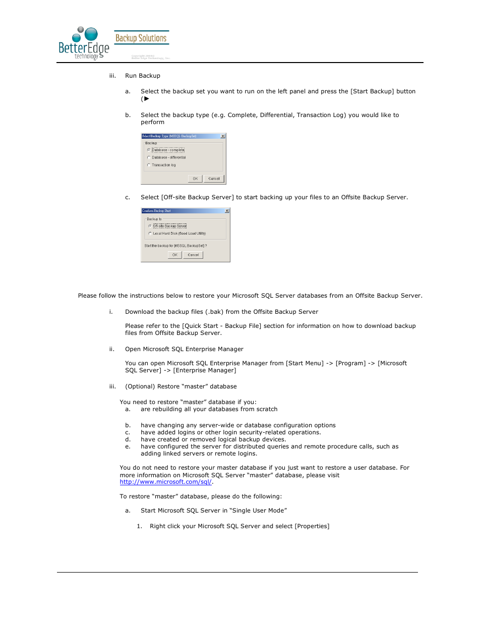 4 how to restore microsoft sql server database(s), Better edge backup v5.2 | Deonet Backup Solutions 5.2.7.0 User Manual | Page 69 / 121