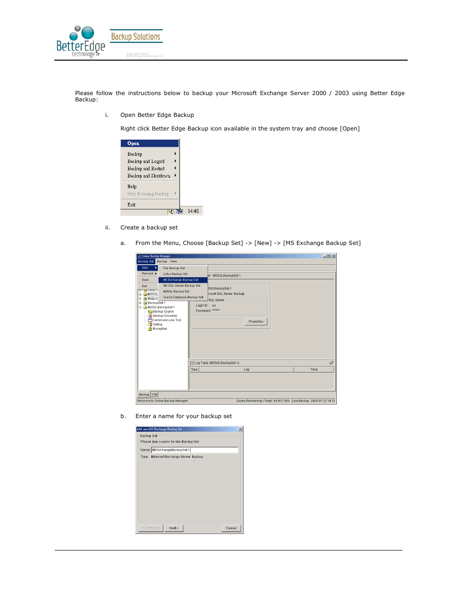 3 how to backup microsoft exchange server, Better edge backup v5.2 | Deonet Backup Solutions 5.2.7.0 User Manual | Page 83 / 121