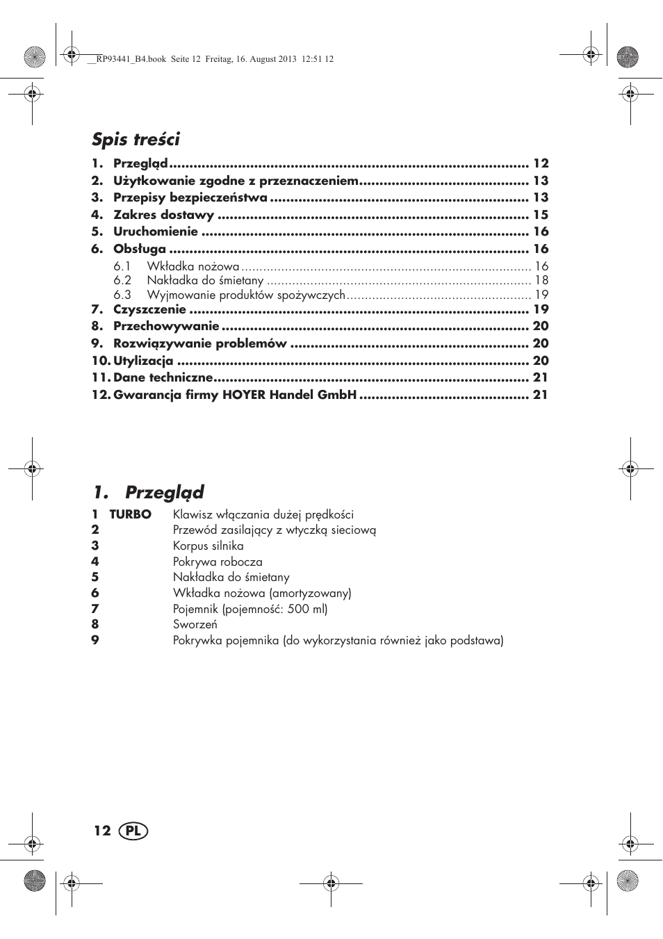 Spis treci, Przegld | Silvercrest SMZS 260 E3 User Manual | Page 14 / 78