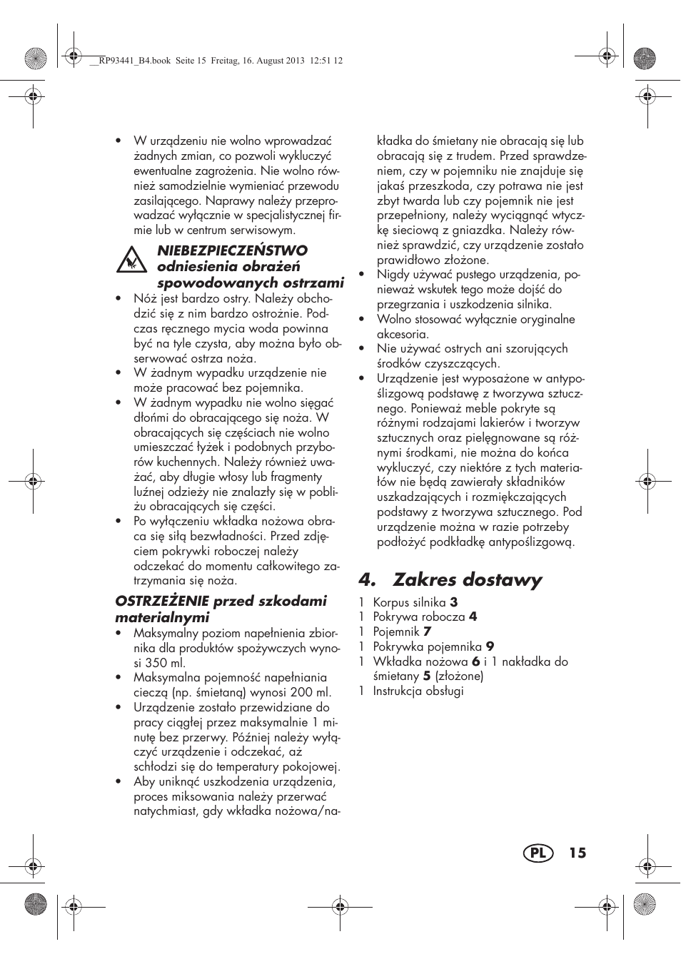 Zakres dostawy | Silvercrest SMZS 260 E3 User Manual | Page 17 / 78