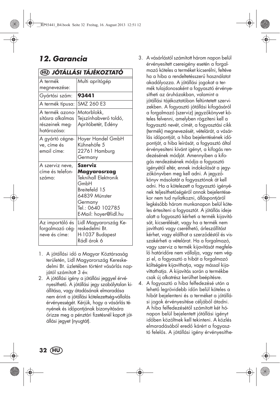 Garancia | Silvercrest SMZS 260 E3 User Manual | Page 34 / 78