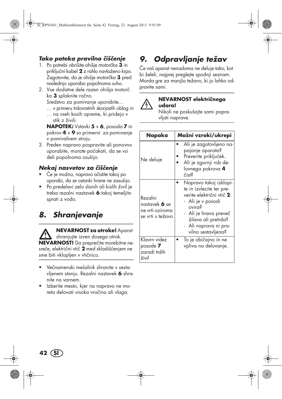 Shranjevanje, Odpravljanje težav | Silvercrest SMZS 260 E3 User Manual | Page 44 / 78