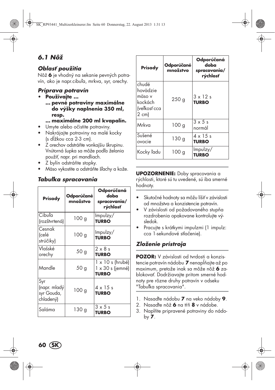 1 nôž | Silvercrest SMZS 260 E3 User Manual | Page 62 / 78