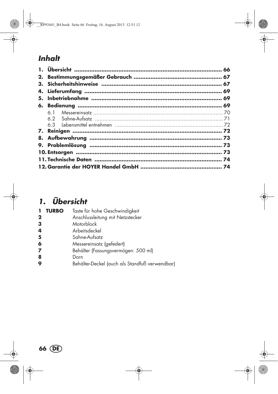 Inhalt, Übersicht | Silvercrest SMZS 260 E3 User Manual | Page 68 / 78