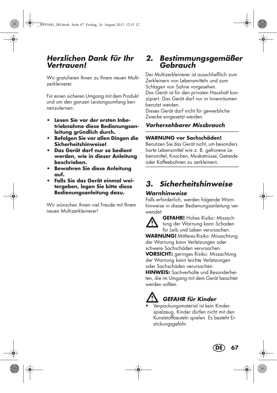 Herzlichen dank für ihr vertrauen, Bestimmungsgemäßer gebrauch, Sicherheitshinweise | Silvercrest SMZS 260 E3 User Manual | Page 69 / 78