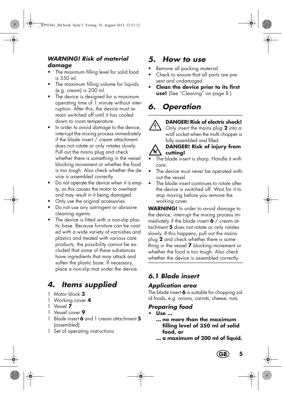 Items supplied, How to use, Operation | Silvercrest SMZS 260 E3 User Manual | Page 7 / 78